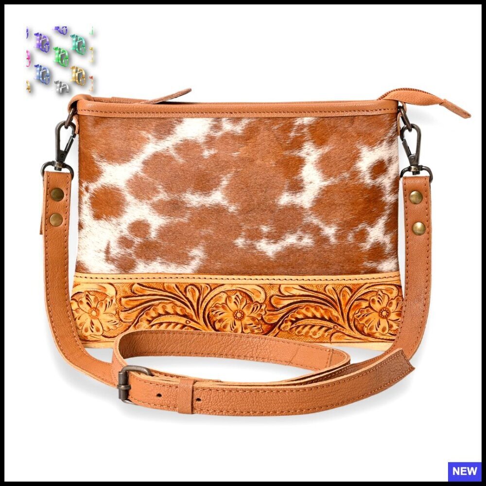 Tooled Leather Crossbody Bag Cowgirl Western Chic Adjustable Strap Minimal